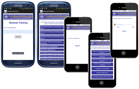 Brennan Training mobile application screens built by AHG.