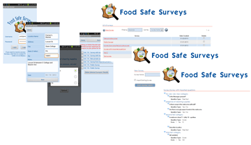 Food safety survey application screens.