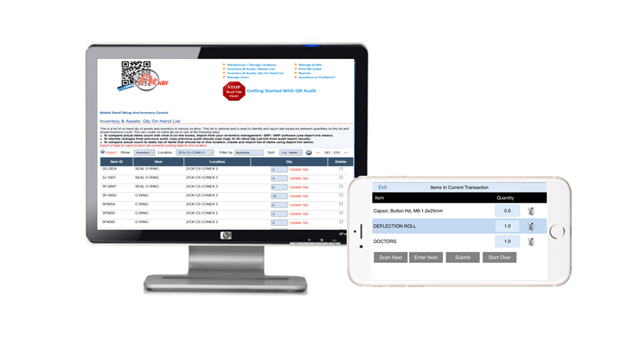 QR Audit inventory list and mobile count screen.